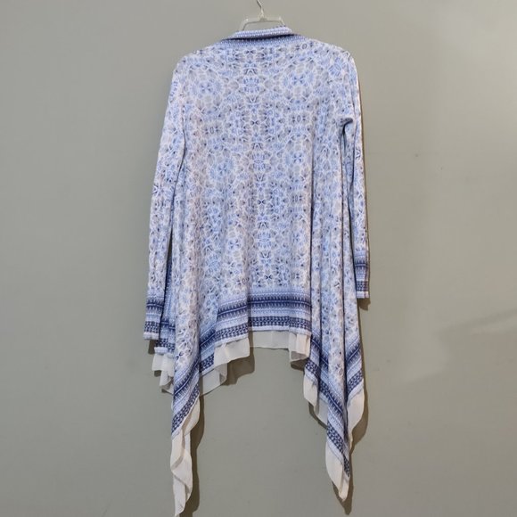 Lucky Brand Blue White Grey Open Front Floral Cardigan Size Small - Picture 3 of 7